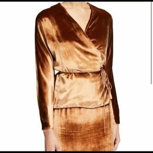 Vince Panne Velvet Wrap Blouse Rose Gold XXS